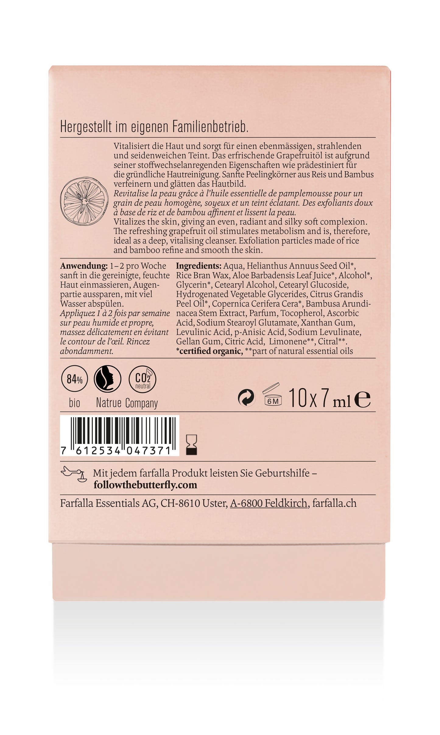 Farfalla Grapefruit Reinigung, Sanftes Peeling, Tray/Spender (10 x 7 ml)