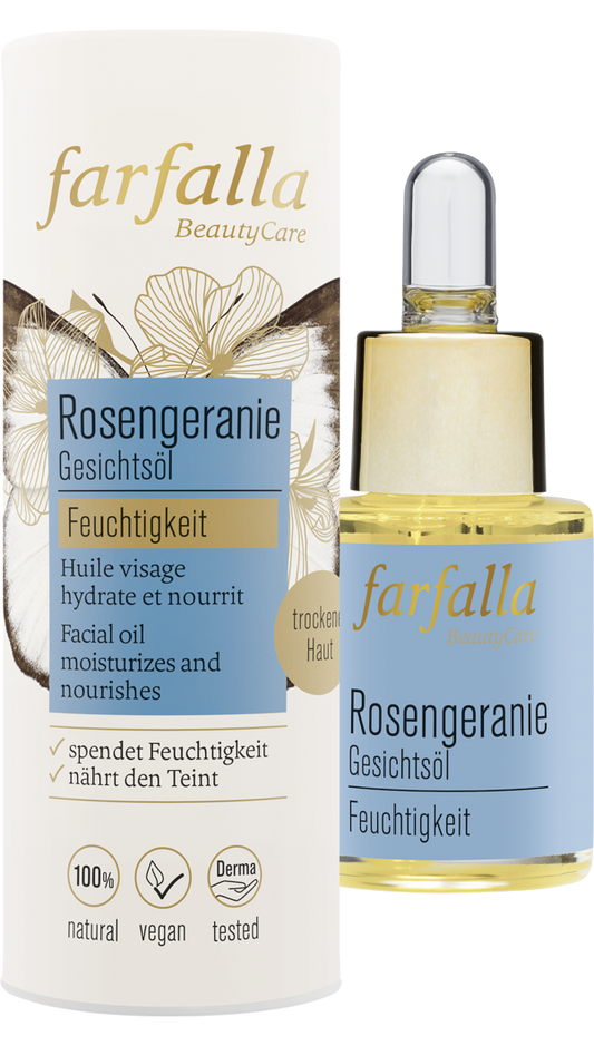 Farfalla – Gesichtsöl Rosengeranie, Feuchtigkeit, 15 ml