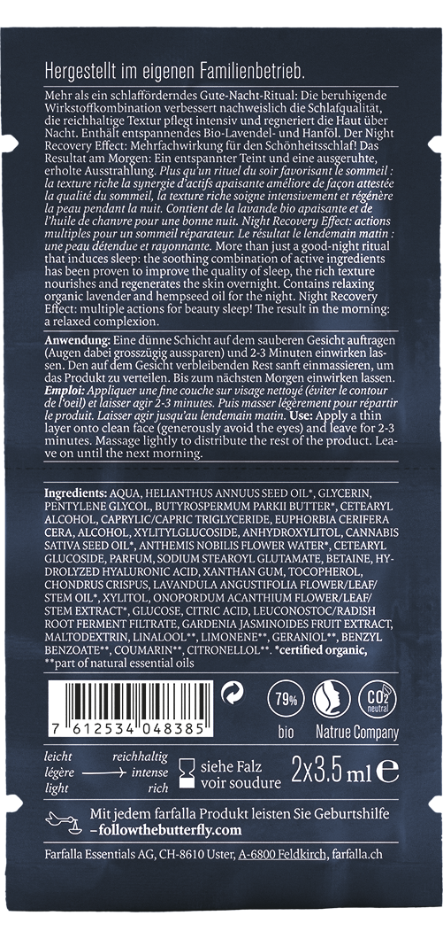 Farfalla Intense Sleep Overnight Maske, Night Recovery Effect, 2x 3.5ml (MHD 11/2025)