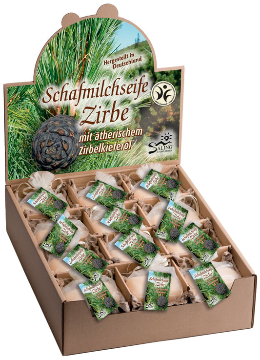 Saling Schafmilchseife Zirbe im Organzasäckchen mit ätherischem Zirbekieferöl 100 g - die Naturcosmetic