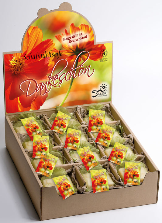 Saling Schafmilchseife Dankeschön im grünen Organzasäckchen Seife Lamm eckig 95 g - die Naturcosmetic