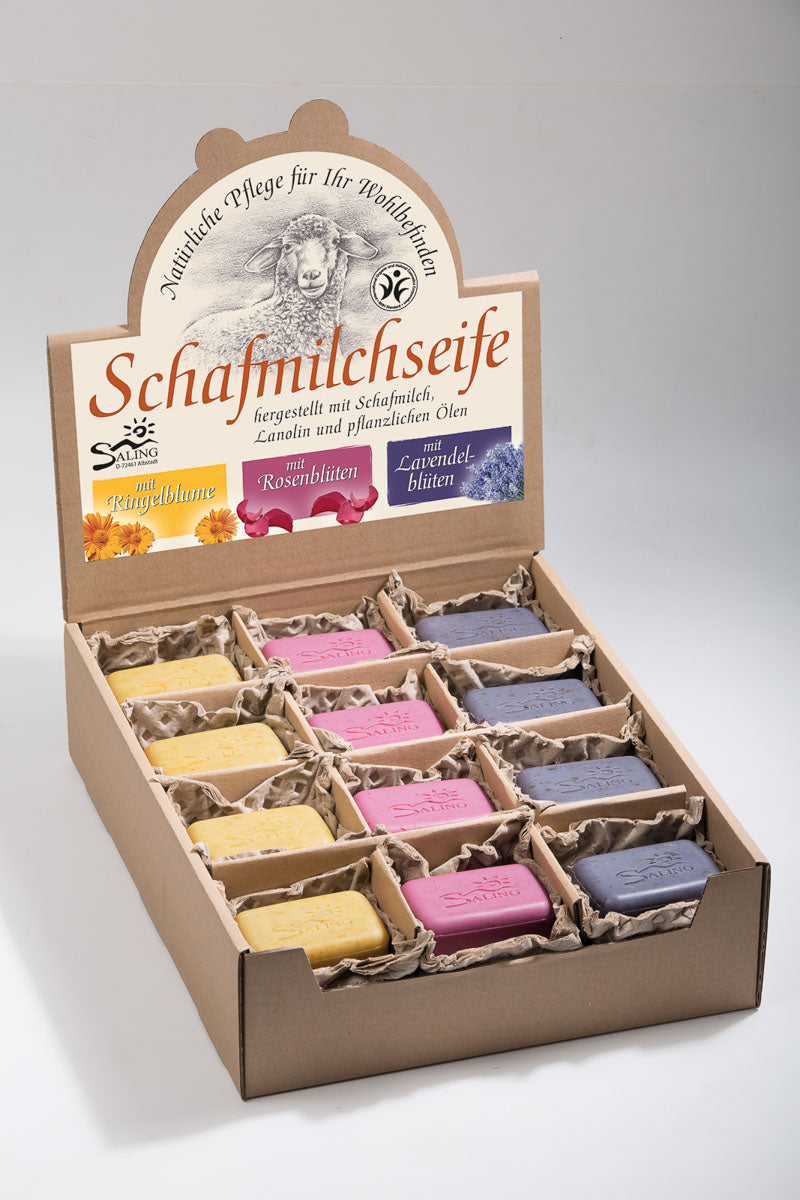 Saling Schafmilchseife mit Kräutern Ringelblume, Rose „pink“, Lavendel 100 g - die Naturcosmetic