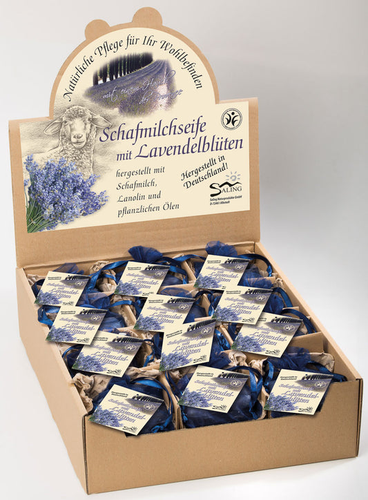 Saling Schafmilchseife Lavendelblüten im blauen Organzasäckchen 100 g - die Naturcosmetic