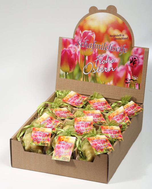 Saling Schafmilchseife Ringelblume im grünen Organzasäckchen "Frohe Ostern" 85 g - Saling