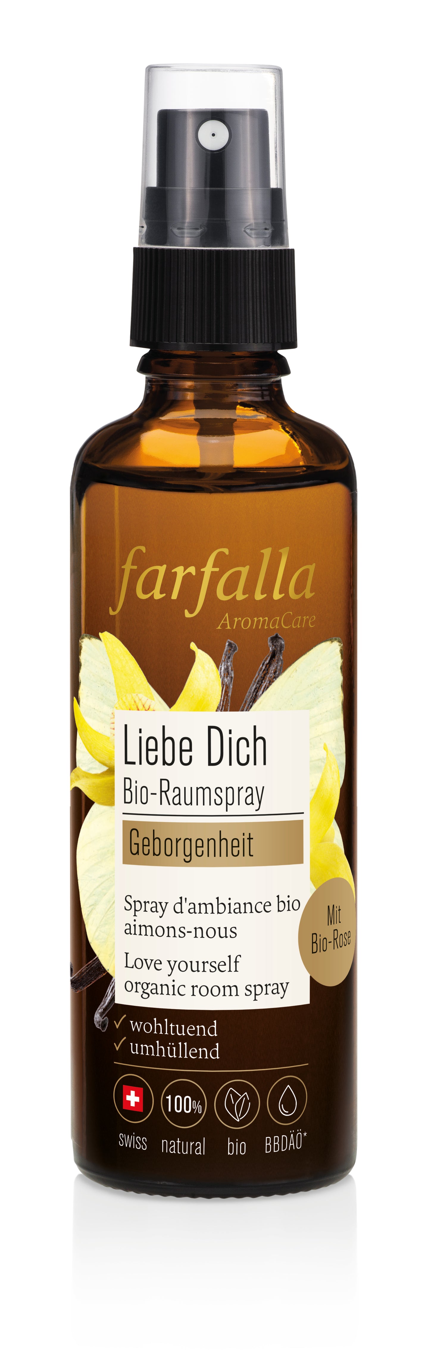 Farfalla – Geborgenheit, Rose, Liebe dich Bio-Raumspray, 75 ml
