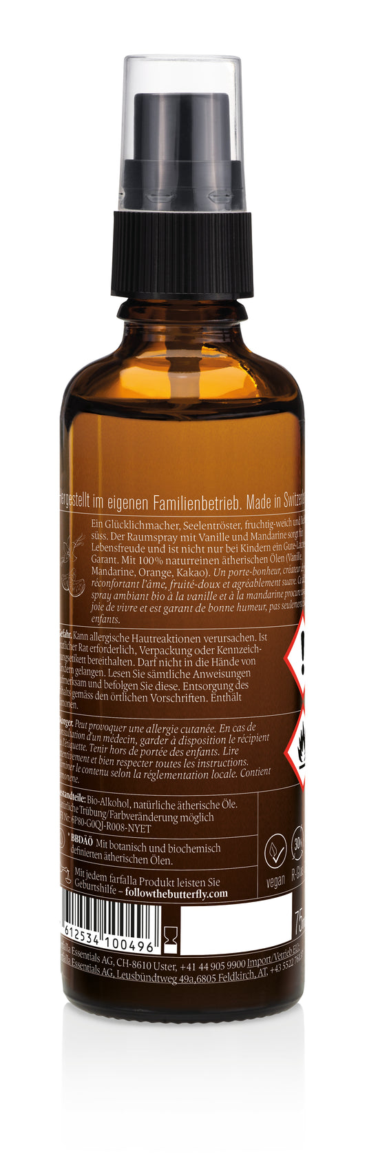 Farfalla – Lebensfreude, Vanille-Mandarine, Glücksmomente Bio-Raumspray, 75 ml