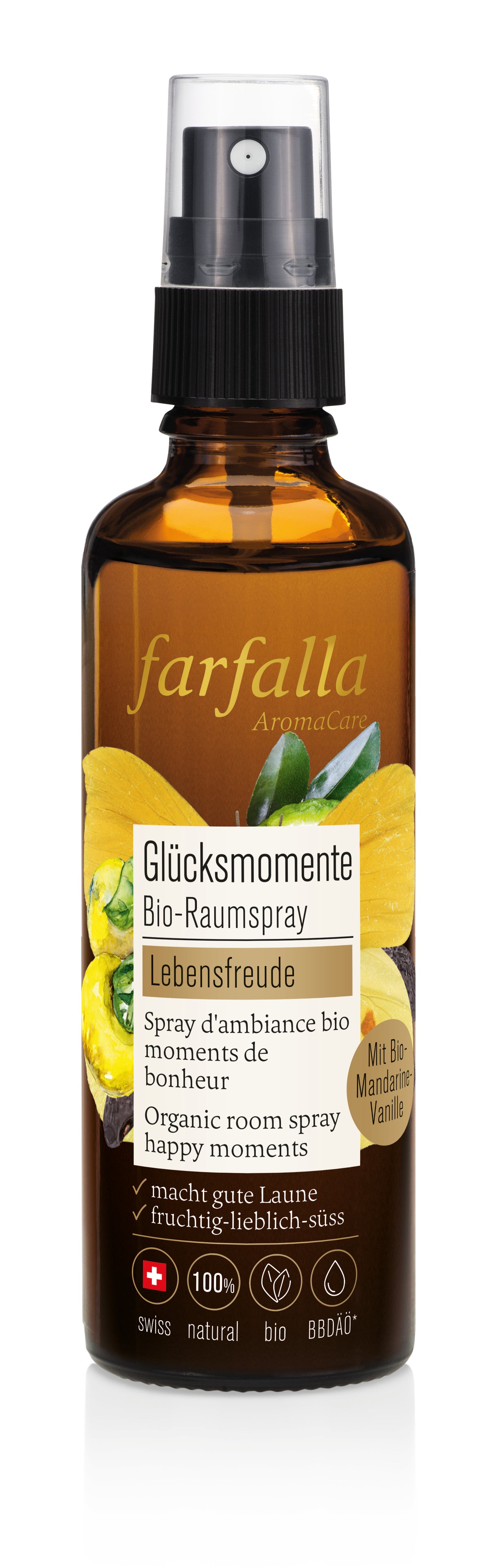 Farfalla – Lebensfreude, Vanille-Mandarine, Glücksmomente Bio-Raumspray, 75 ml