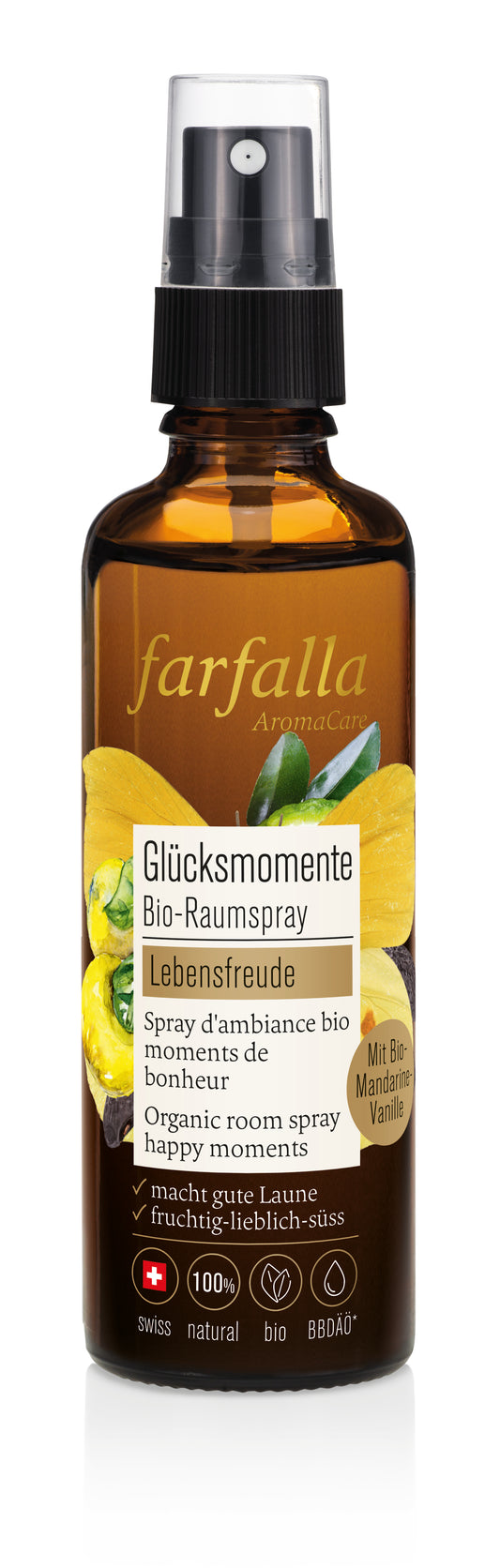 Farfalla – Lebensfreude, Vanille-Mandarine, Glücksmomente Bio-Raumspray, 75 ml