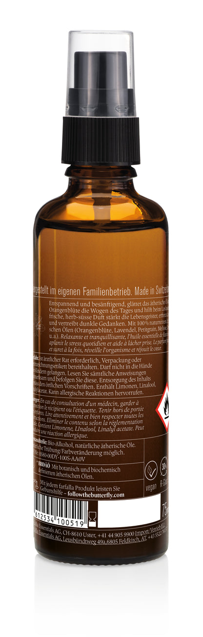 Farfalla – Sanft entspannt, Orangenblüte, Entspannender Bio-Raumspray, 75 ml