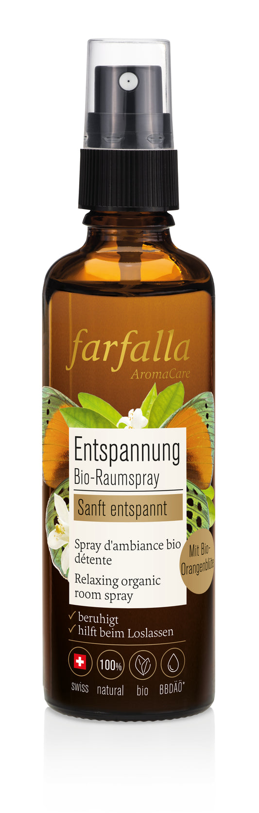 Farfalla – Sanft entspannt, Orangenblüte, Entspannender Bio-Raumspray, 75 ml