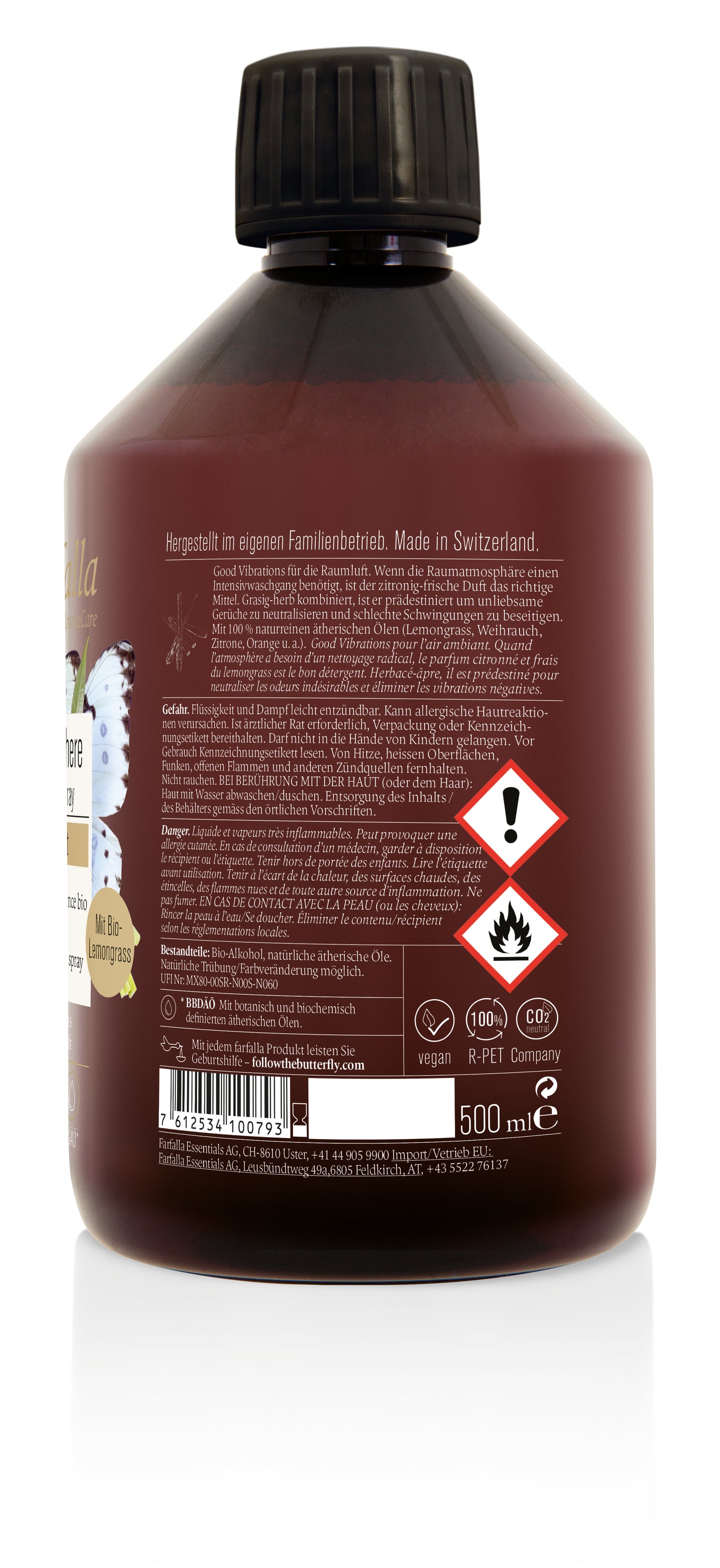 Farfalla – Nachfüllflasche Sei erfrischt, Lemongrass, Bio-Raumspray Atmosphère, 500 ml