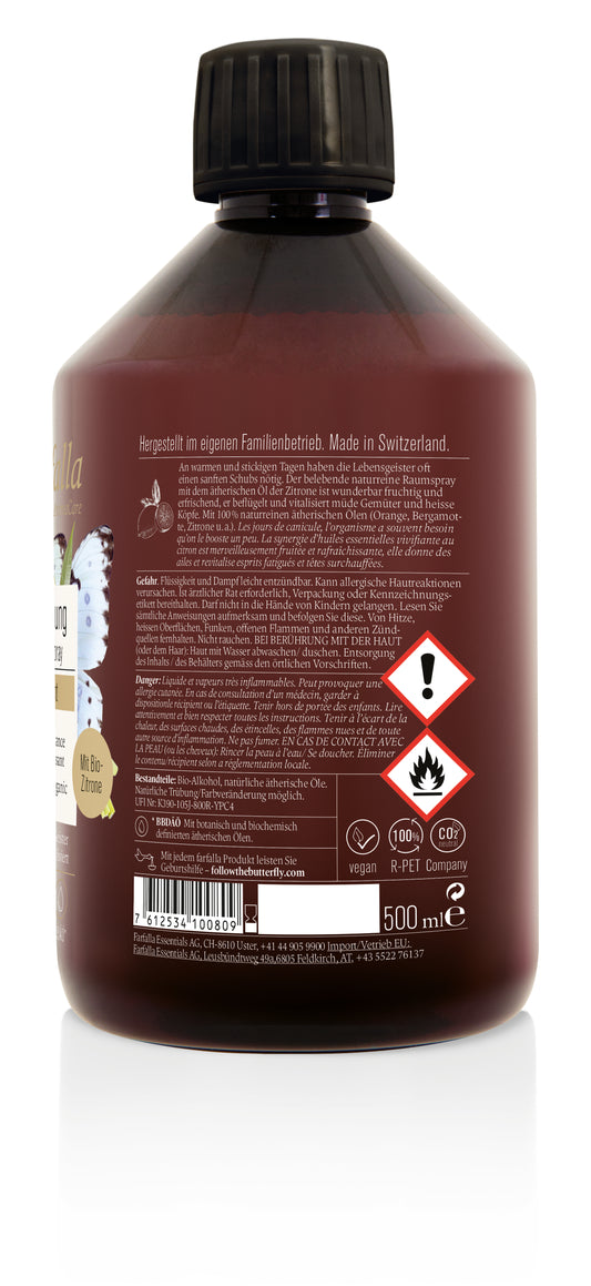 Farfalla – Nachfüllflasche Sei erfrischt, Zitrone, Bio-Raumspray Erfrischend, 500 ml