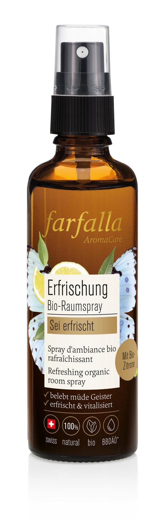 Farfalla – Sei erfrischt, Zitrone, Erfrischender Bio-Raumspray, 75 ml