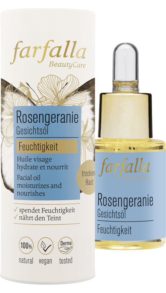 Farfalla – Gesichtsöl Rosengeranie, Feuchtigkeit, 15 ml - Farfalla