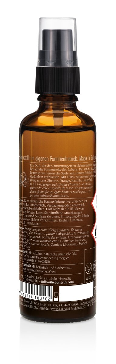 Farfalla – Lebensfreude, Bergamotte, Lebensfreude Bio-Raumspray, 75 ml - Farfalla