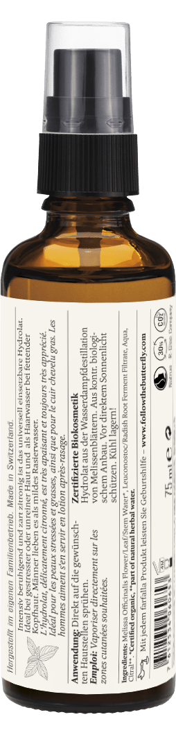 Farfalla – Melisse Bio-Pflanzenwasser, beruhigend, 75 ml - Farfalla