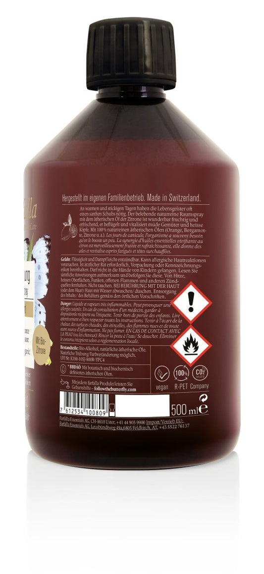 Farfalla – Nachfüllflasche Sei erfrischt, Zitrone, Bio-Raumspray Erfrischend, 500 ml - Farfalla