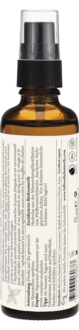 Farfalla – Pfefferminze Bio-Pflanzenwasser, Feuchtigkeit, 75 ml - Farfalla