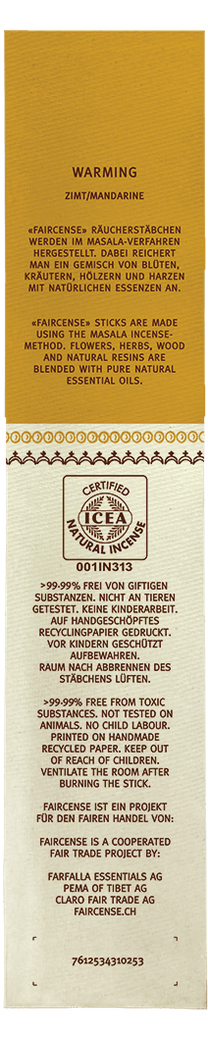 Farfalla Zimt / Warming, Faircense Räucherstäbchen - Farfalla