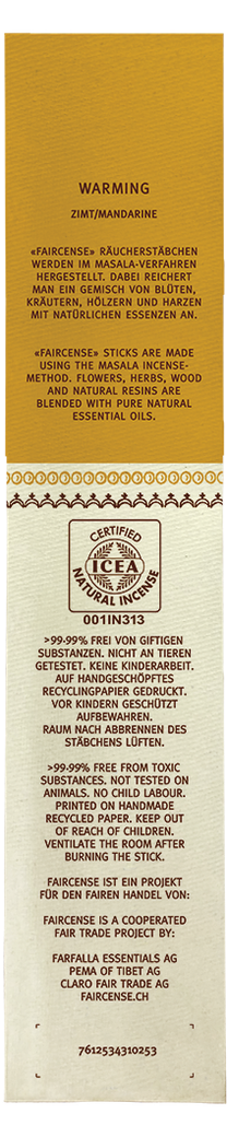 Farfalla Zimt / Warming, Faircense Räucherstäbchen