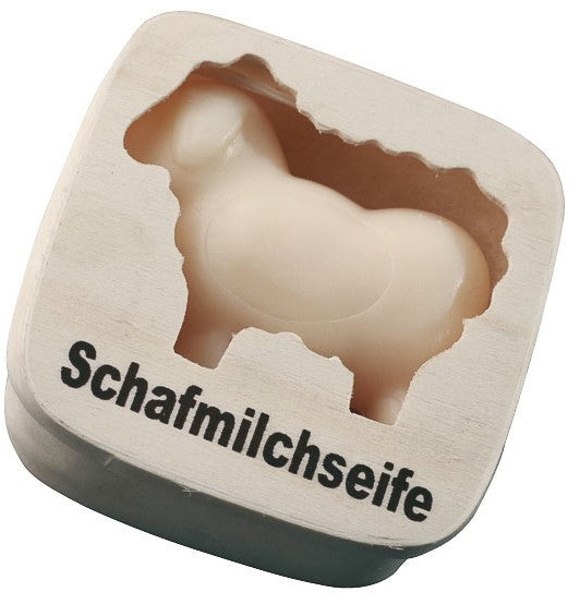 Saling Holzdose mit Schafmilchseife Schaf weiß 85 g - die Naturcosmetic