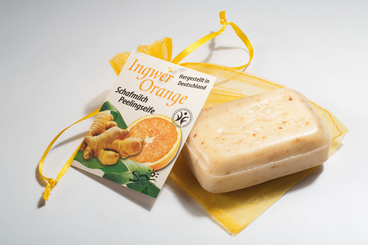 Saling Ingwer-Orange Peelingseife im gelben Organzasäckchen 100 g - die Naturcosmetic