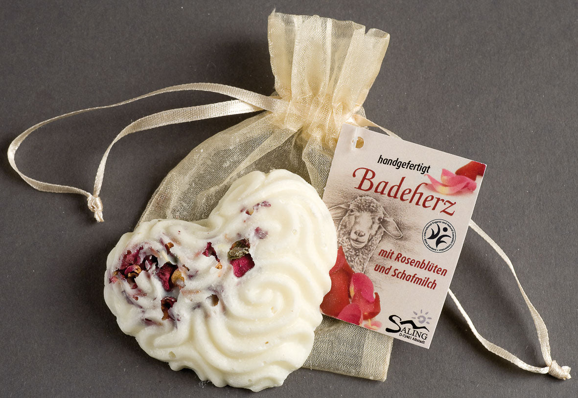 Saling Badeherz Rose mit Schafmilch im Organzasäckchen 35 g - die Naturcosmetic