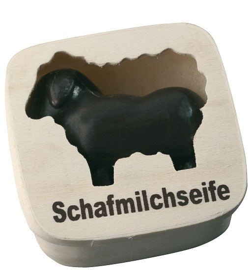 Saling Holzdose mit Schafmilchseife Schaf schwarz 85 g - Saling