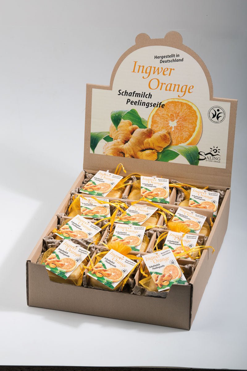 Saling Ingwer-Orange Peelingseife im gelben Organzasäckchen 100 g - Saling