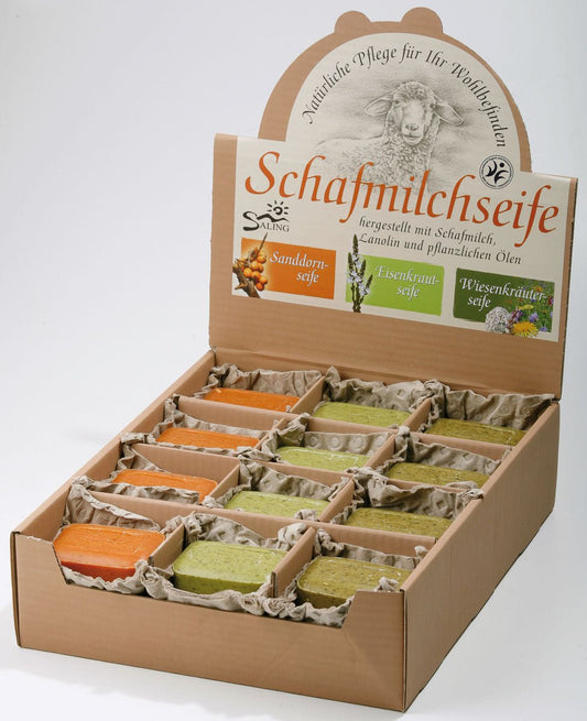 Saling Schafmilchseife mit Kräutern Sanddorn, Eisenkraut, Wiesenkräuter 100 g - Saling